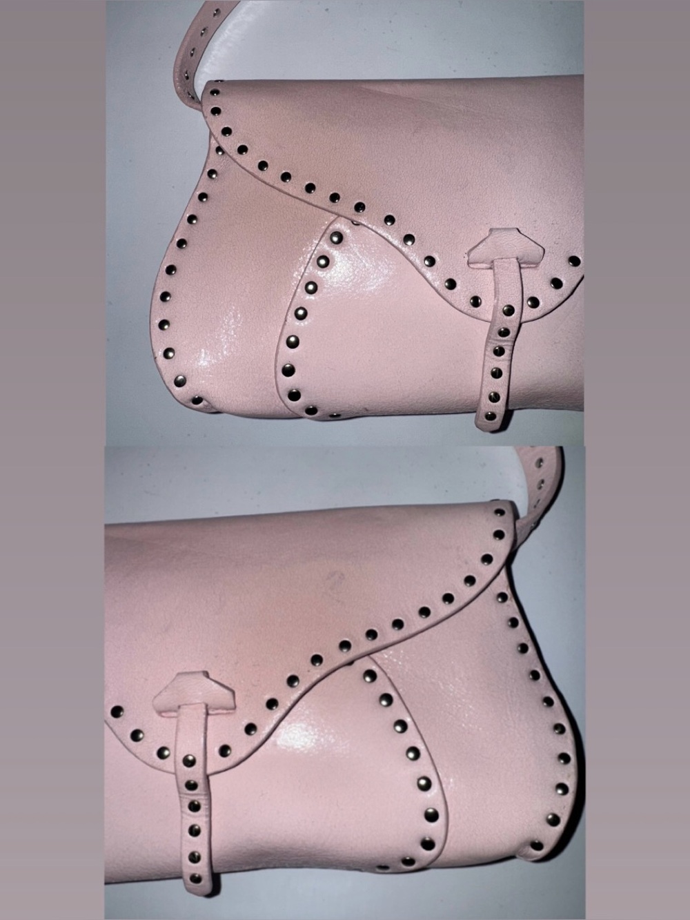 Celine Triomphe Poulbot Vintage Italy Designer Shoulder Bag Pink Studded - Picture 3 of 16